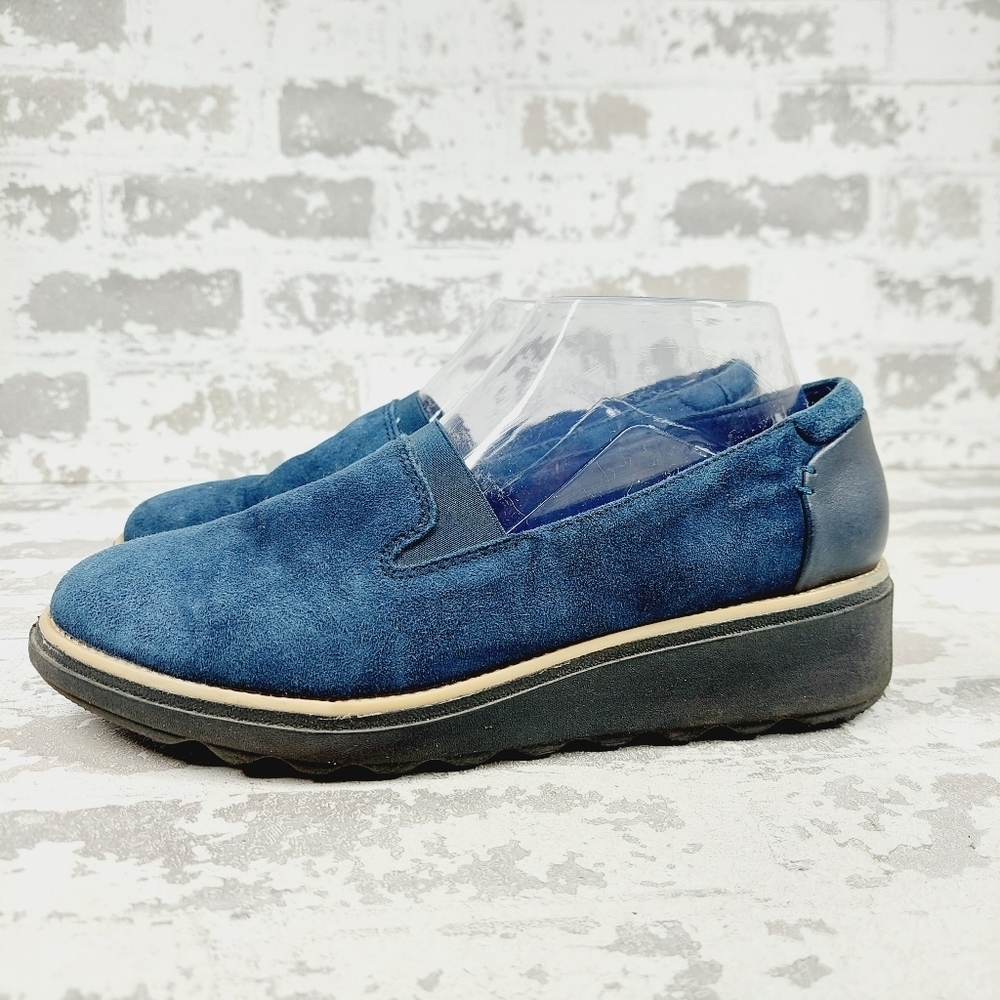 Clarks Sharon Dolly Womens Blue Suede Slip On Loafer Flats Navy Marine M288